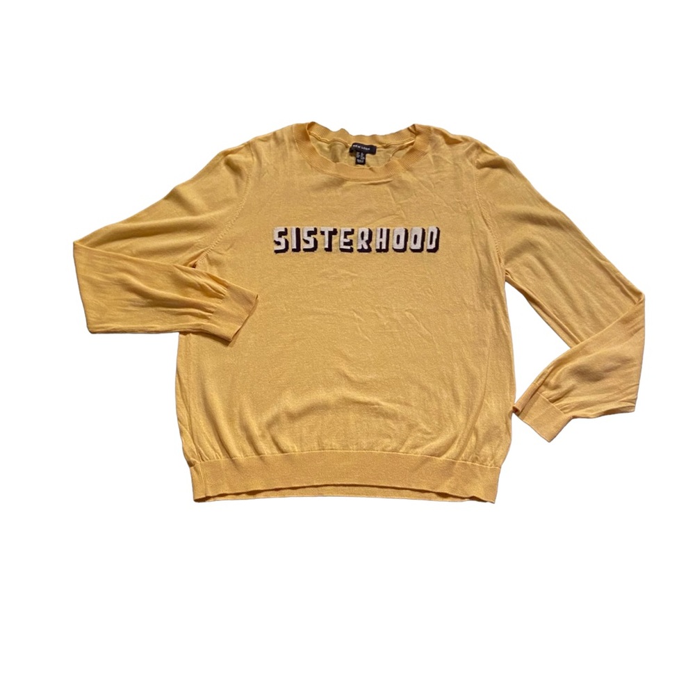 New look pale yellow sisterhood cotton blend light weight sweater .